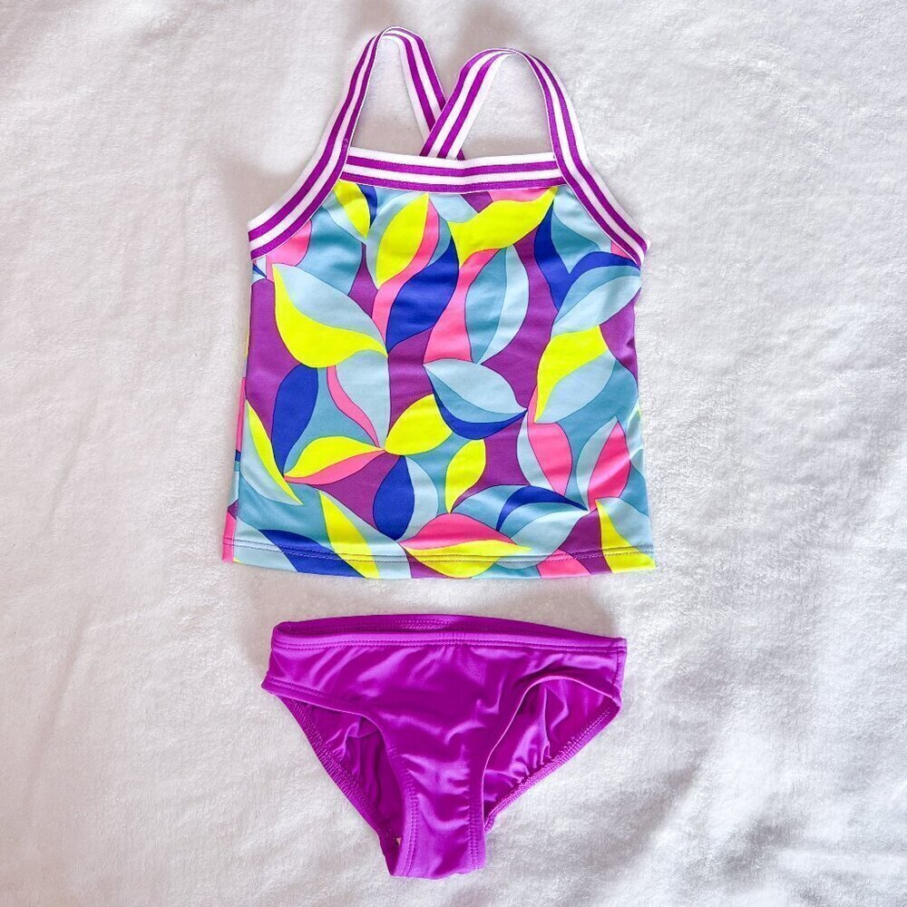 Lands' End Two Piece Tankini Swimsuit | Toddler Girls | 2T | Colorful | Purple